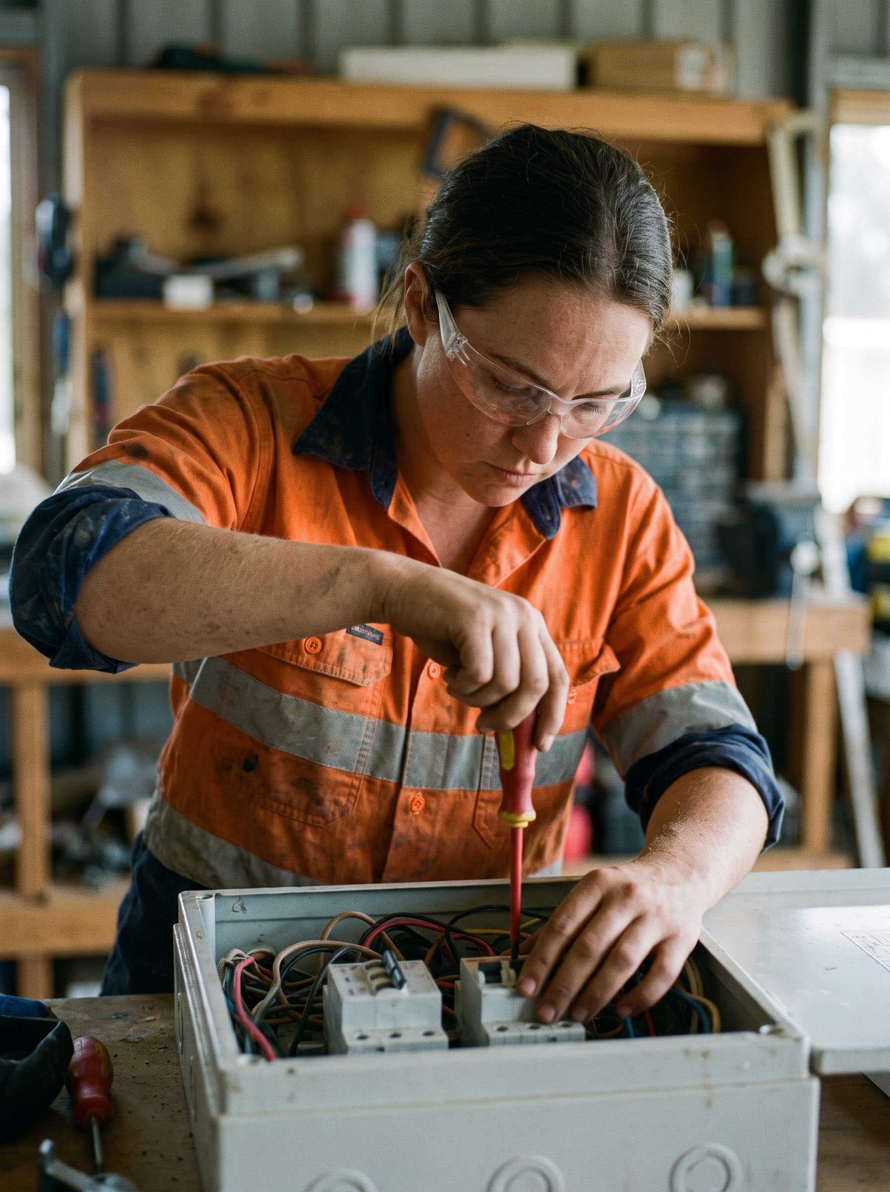 An electrician wiring a switchboard